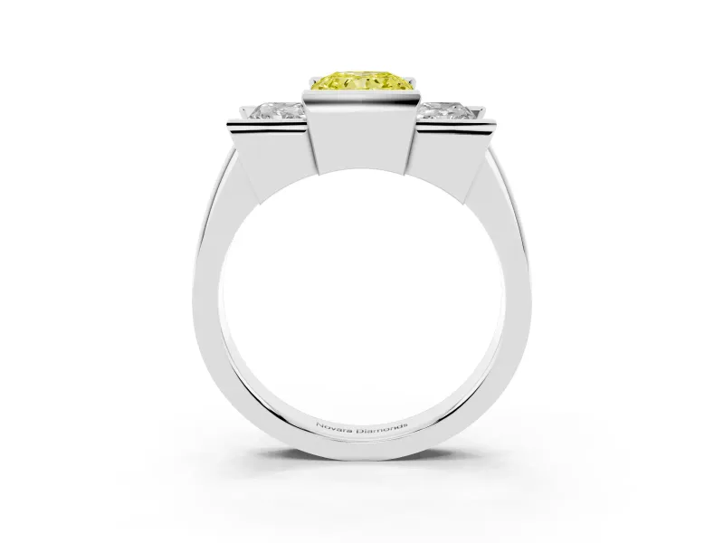 Radiant Cut Channel-Set Three Stone Engagement Ring Setting for a Fancy Yellow Lab-Grown Diamond | Platinum