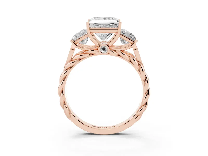 Princess Cut Diamond Three-Stone Ring Set in Rose gold with Braided Band
