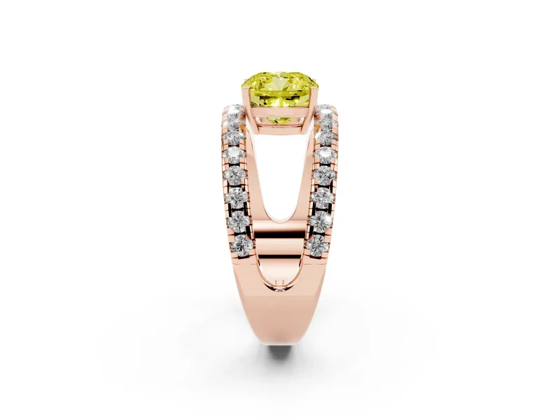 Cushion Cut Pavé Engagement Ring Setting for a Fancy Yellow Lab-Grown Diamond | Rose Gold - Design NV-24679