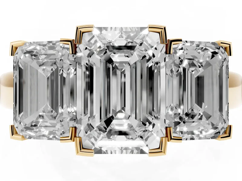 Emerald Cut Three Stone Engagement Ring Setting | Large Side Stones | Yellow Gold