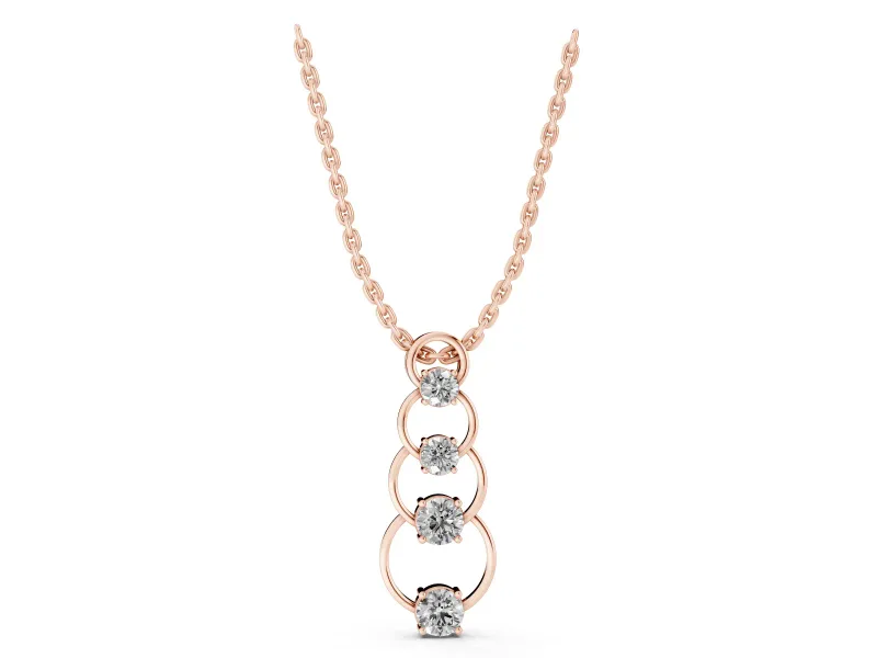 Round Lab-Grown Diamond Linked Circle Drop Pendant Necklace | Plain Wire | Rose Gold
