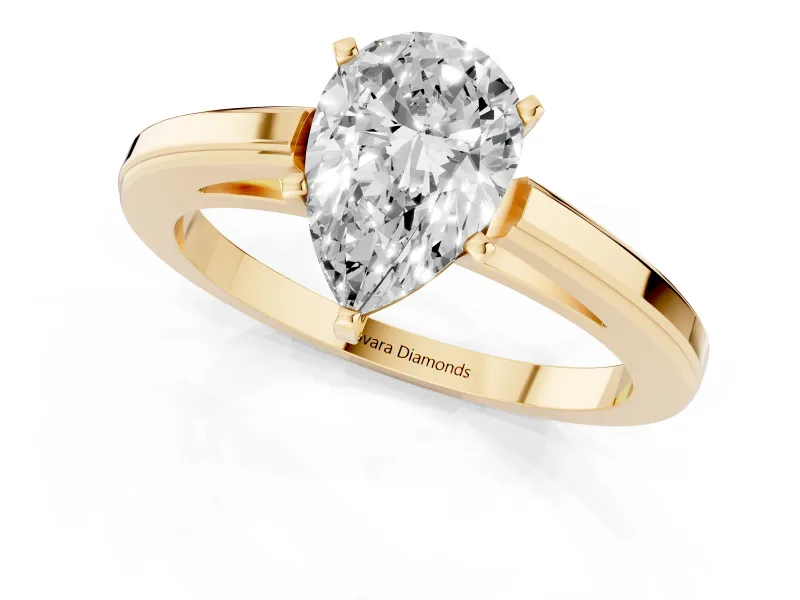 Pear-Shaped Solitaire Engagement Ring Setting | Stepped Flat Band | Yellow Gold