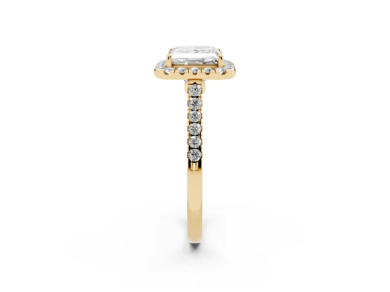 Princess Cut Halo Engagement Ring Setting | Pave Shoulders | Yellow Gold
