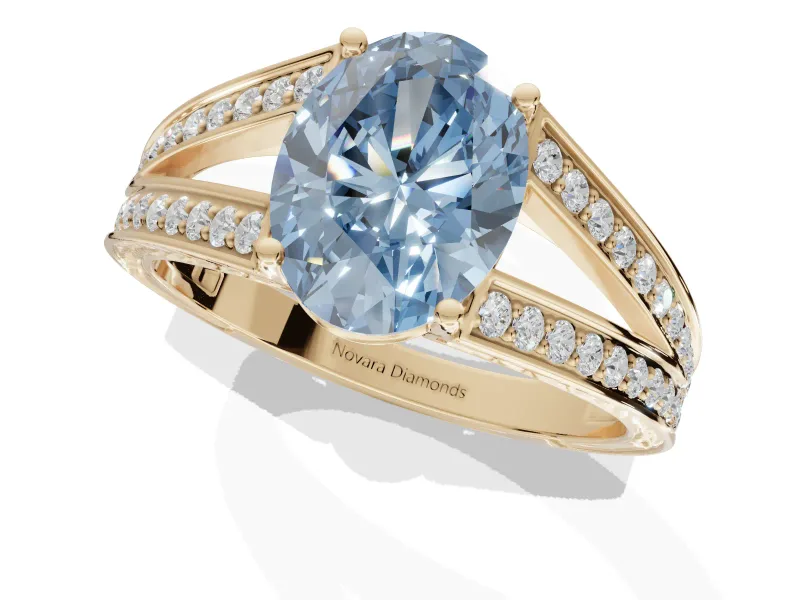 Oval Split Shank Pavé Engagement Ring Setting for a Fancy Blue Lab-Grown Diamond | Yellow Gold