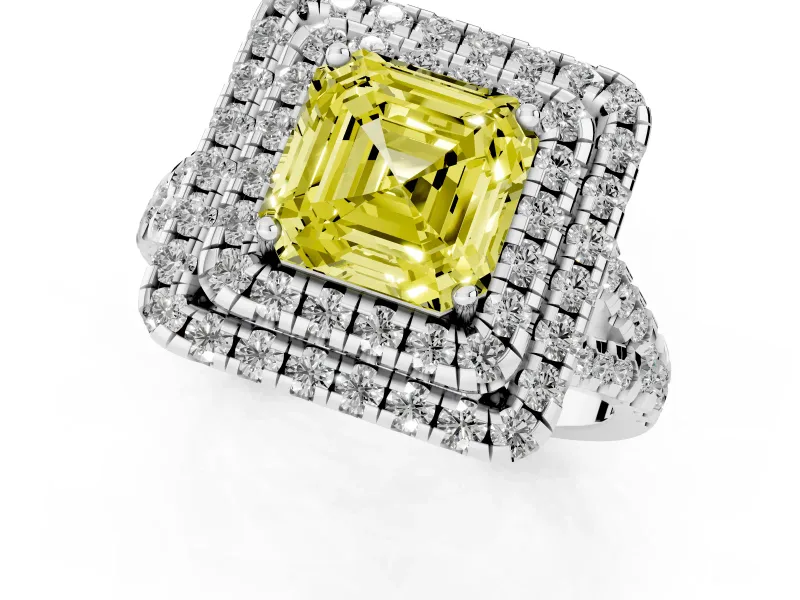 Asscher Cut Halo Split Shank Engagement Ring Setting for a Fancy Yellow Lab-Grown Diamond | White Gold