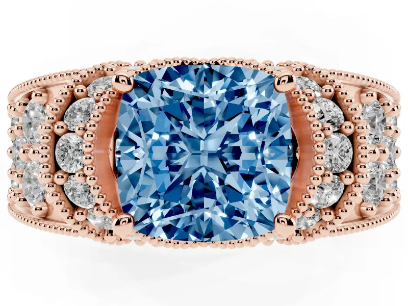 Cushion Cut Vintage Pave Engagement Ring Setting for a Fancy Blue Lab-Grown Diamond | Milgrain Edges | Rose Gold