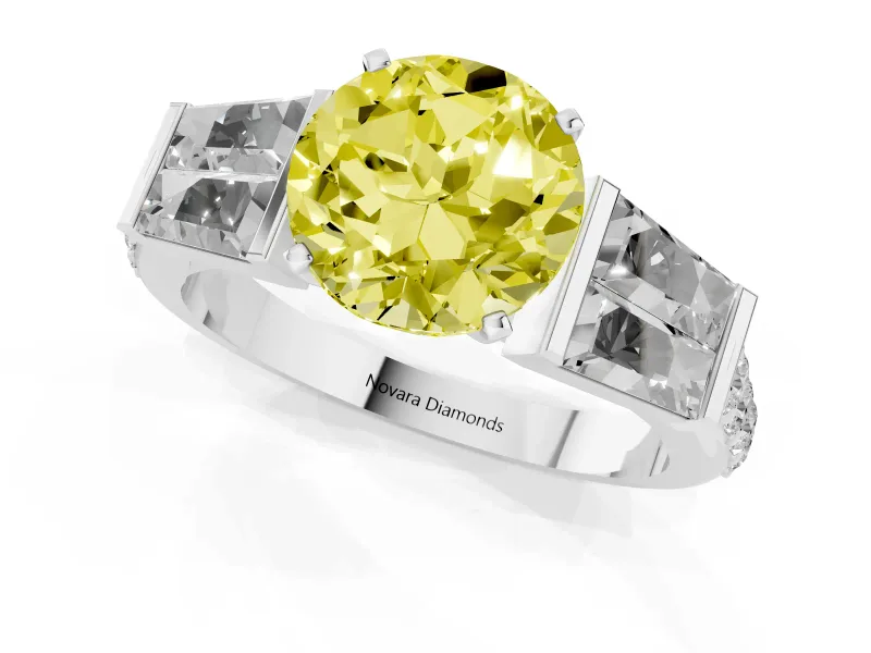 Round Channel Set Baguette Engagement Ring Setting for a Fancy Yellow Lab-Grown Diamond | Sterling Silver
