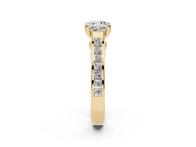 Cushion Cut Cathedral Channel Set Engagement Ring Setting | Double Claw Prongs | Yellow Gold
