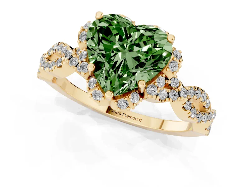 Heart-Shaped Halo Engagement Ring Setting for a Fancy Green Lab-Grown Diamond | Yellow Gold - Design NV-24725