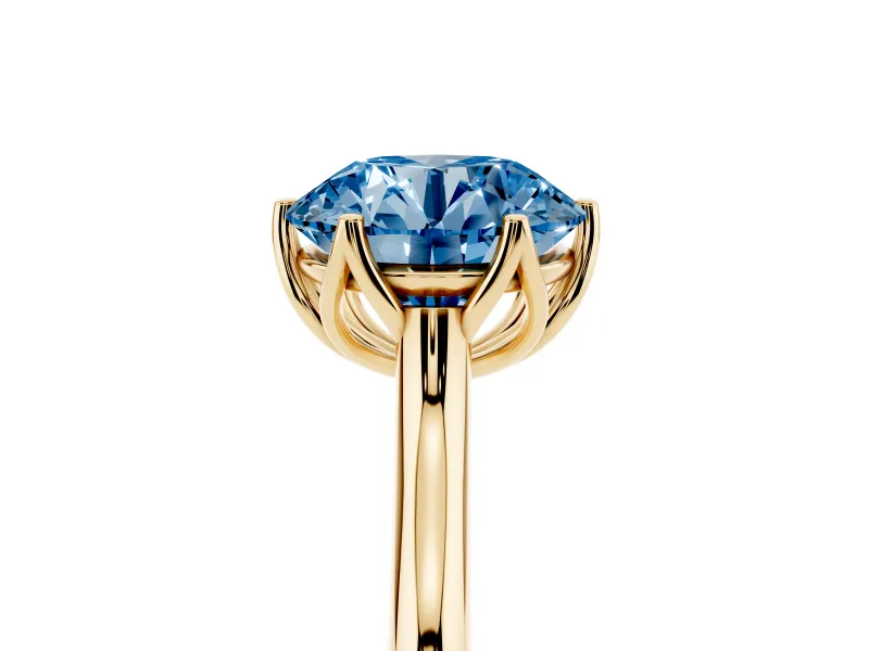 Round Cathedral Solitaire Engagement Ring Setting for a Fancy Blue Lab-Grown Diamond | Tulip Gallery | Yellow Gold