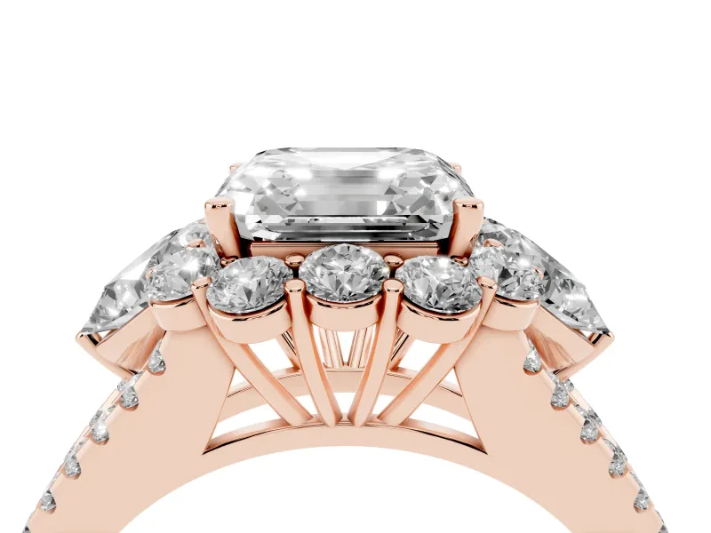 Asscher Cut Diamond Halo Split Shank Engagement Ring Set in Rose gold with Prong-Held Center Stone