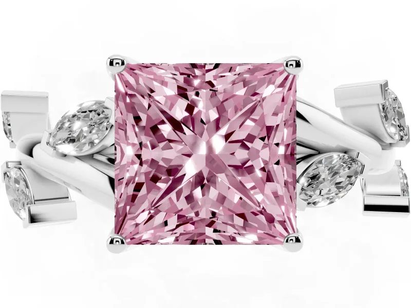 Princess Cut Twisted Vine Engagement Ring Setting for a Fancy Pink Lab-Grown Diamond | Platinum