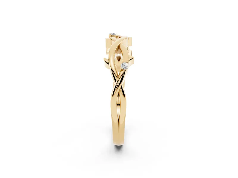 Round Diamond Twist Band Set in Yellow gold with Prong Setting