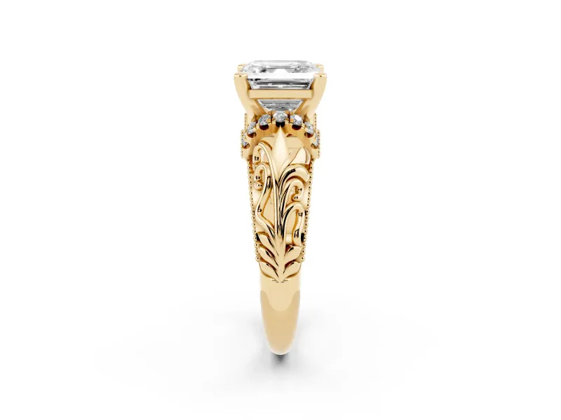 Asscher Cut Vintage Filigree Solitaire Engagement Ring Setting | Accented Basket | Yellow Gold