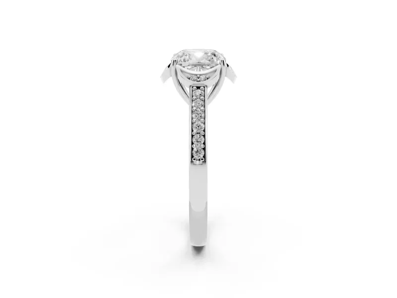 Cushion Cut Floral Pavé Engagement Ring Setting | Petal Accents | White Gold