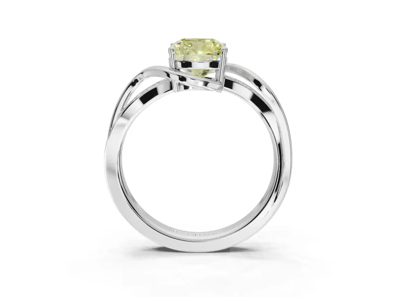 Cushion Cut Bypass Solitaire Engagement Ring Setting for a Fancy Yellow Lab-Grown Diamond | Pavé Strands | Platinum