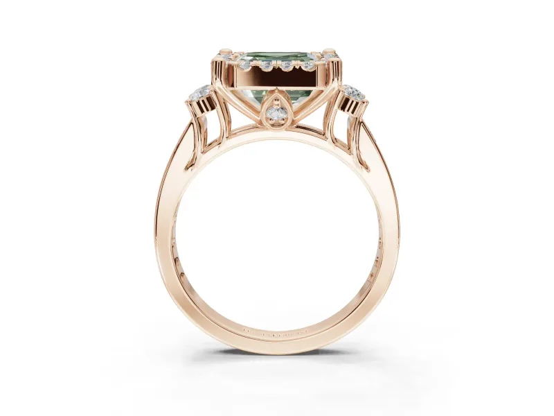 Asscher Cut Halo Engagement Ring Setting for a Fancy Green Lab-Grown Diamond | Graduated Channel Band | Rose Gold