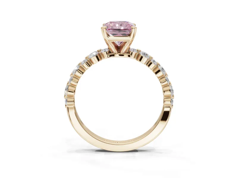 Radiant Cut Pavé Engagement Ring Setting for a Fancy Pink Lab-Grown Diamond | Alternating Accents | Yellow Gold