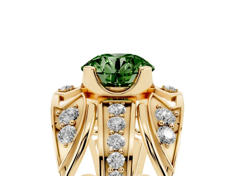 Round Art Deco Graduated Engagement Ring Setting for a Fancy Green Lab-Grown Diamond | Yellow Gold