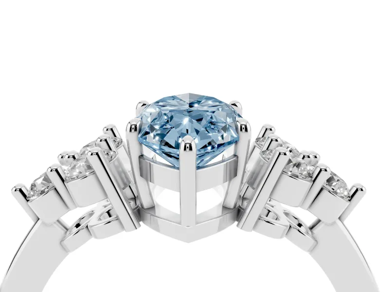 Marquise Cluster Side Stone Engagement Ring Setting for a Fancy Blue Lab-Grown Diamond | White Gold