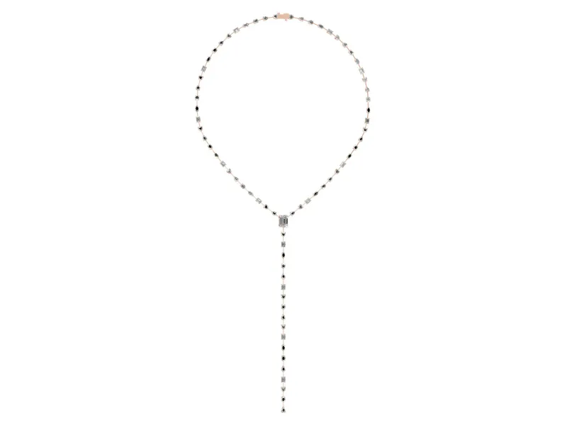 Mixed Shape Lab-Grown Diamond Station Lariat Necklace | Emerald Cut Focal Stone | Rose Gold