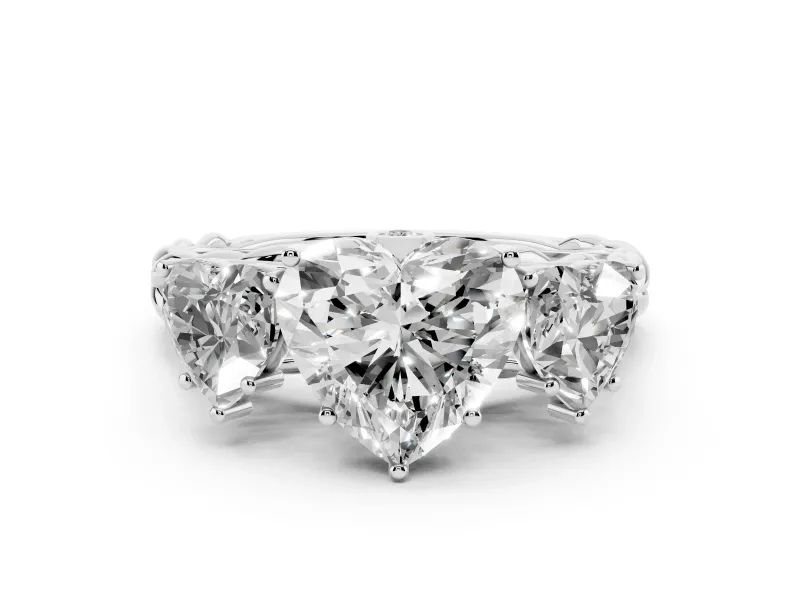 Heart Cut Diamond Three-Stone Ring Set in White gold with Braided Band