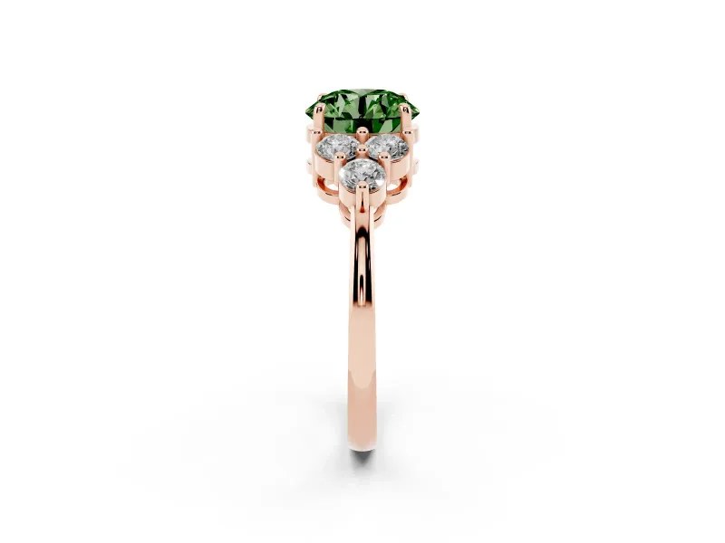 Round Cluster Side Stone Engagement Ring Setting for a Fancy Green Lab-Grown Diamond | Rose Gold