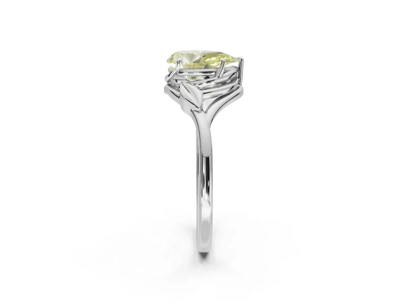 Pear-Shaped Leaf Bypass Solitaire Engagement Ring Setting for a Fancy Yellow Lab-Grown Diamond | White Gold