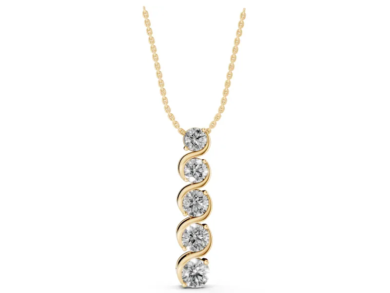 Round Lab-Grown Diamond Graduated Swirl Drop Pendant Necklace | S-Curve Ribbon | Yellow Gold
