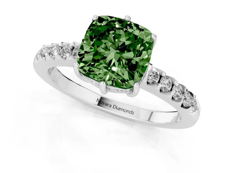 Cushion Cut Hidden Halo Engagement Ring Setting for a Fancy Green Lab-Grown Diamond | Sterling Silver