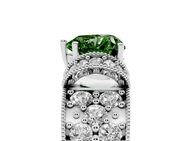 Fancy Green Heart Cut Diamond Milgrain Halo Pavé Engagement Ring Set in White gold with Prong Setting