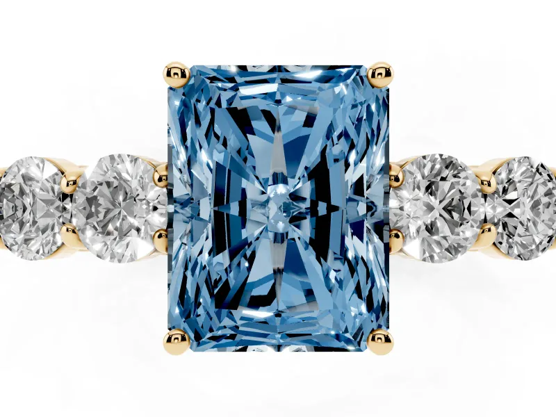 Radiant Cut 5 Stone Engagement Ring Setting for a Fancy Blue Lab-Grown Diamond | Yellow Gold