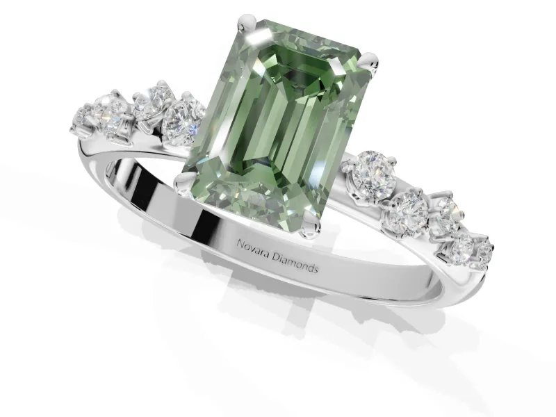 Emerald Cut Graduated Solitaire Engagement Ring Setting for a Fancy Green Lab-Grown Diamond | Sterling Silver