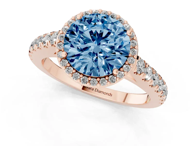 Round Halo Pavé Engagement Ring Setting for a Fancy Blue Lab-Grown Diamond | Rose Gold