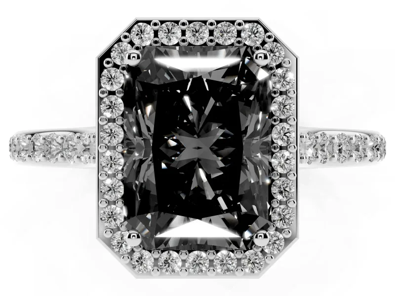 Radiant Cut Pavé Halo Engagement Ring Setting for a Black Center | White Gold