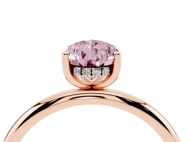 Pear-Shaped Micro-Prong Hidden Halo Engagement Ring Setting for a Fancy Pink Lab-Grown Diamond | Plain Band | Rose Gold