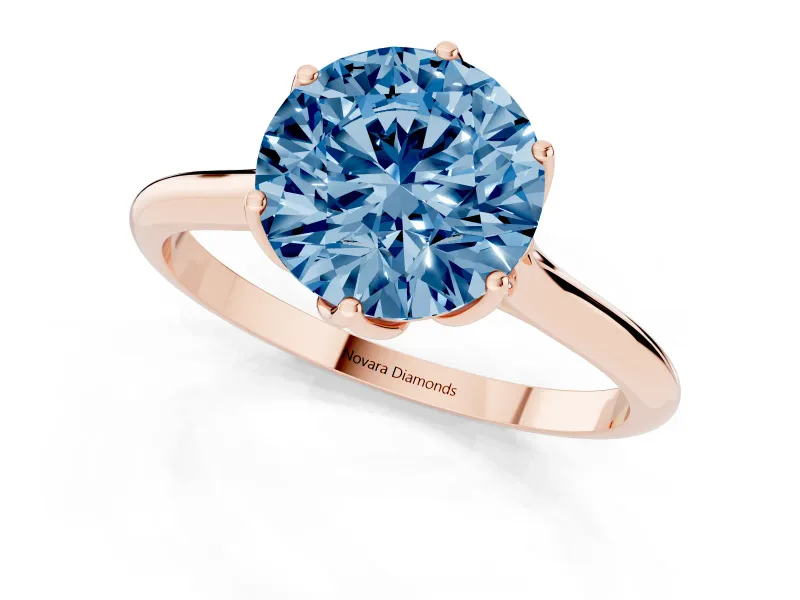 Fancy Blue Round Cut Diamond Solitaire Cathedral Ring Set in Rose gold with Prong Setting
