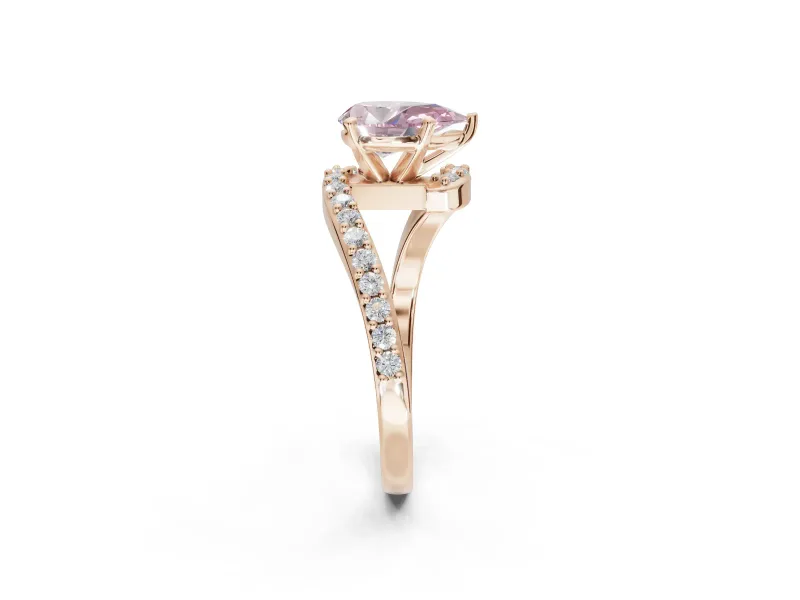Pear-Shaped Bypass Pavé Engagement Ring Setting for a Fancy Pink Lab-Grown Diamond | Rose Gold