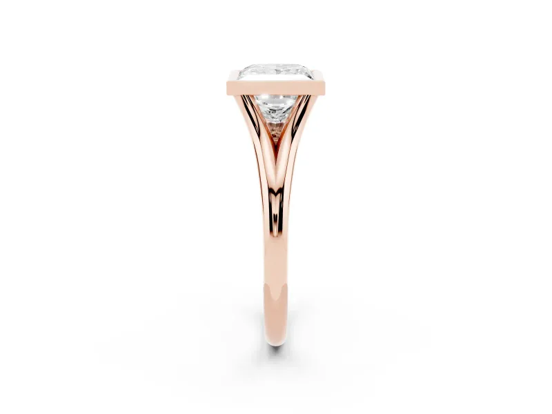 Bezel Set Princess Cut Diamond Solitaire Ring Set in Rose gold with Tapered Band