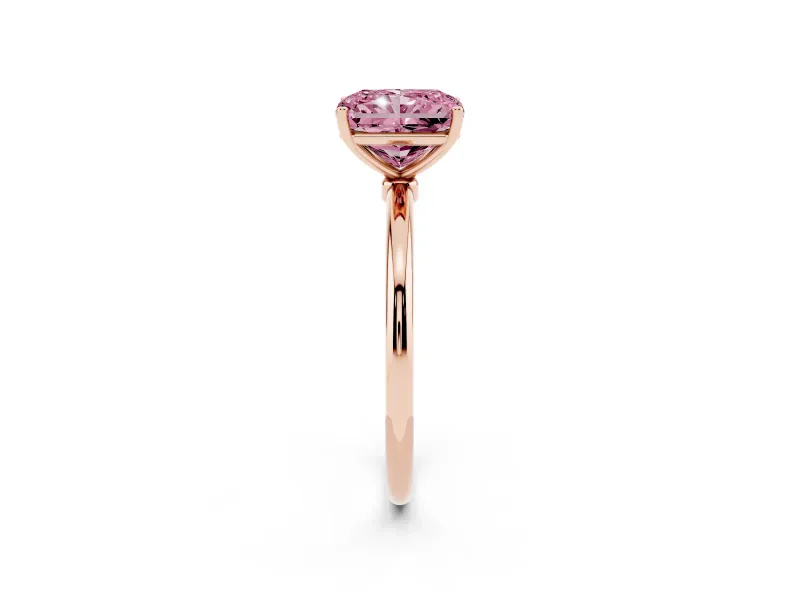 Radiant Cut Thin Solitaire Engagement Ring Setting for a Fancy Pink Lab-Grown Diamond | Straight Plain Band | Rose Gold
