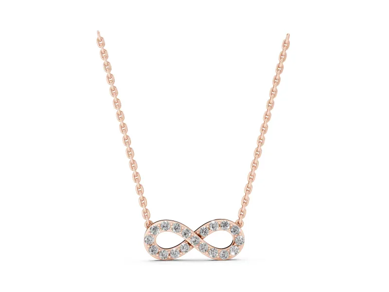 Round Lab-Grown Diamond Pavé Infinity Pendant Necklace | Side Chain Rings | Rose Gold