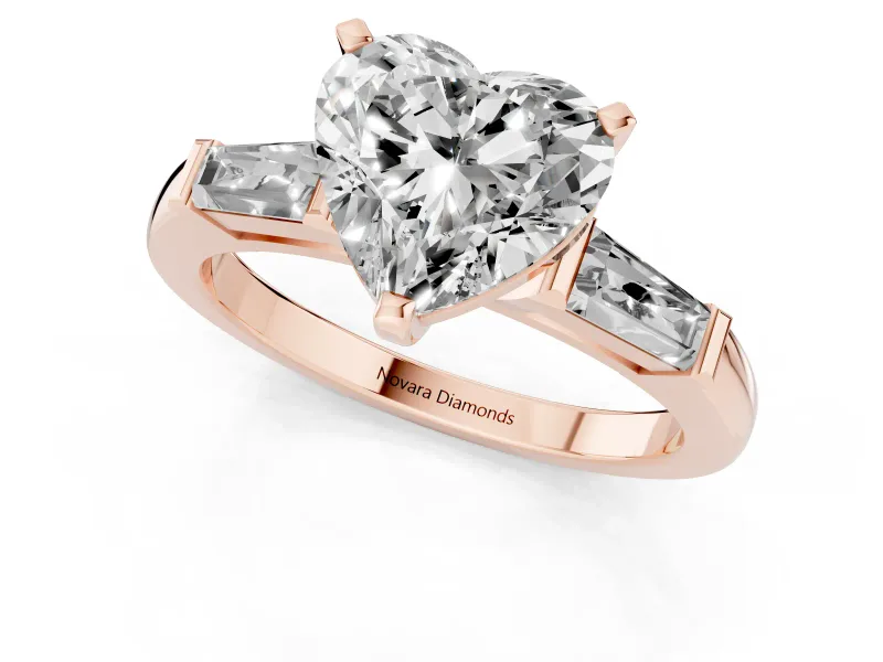 Heart-Shaped Three Stone Engagement Ring Setting | Tapered Baguettes | Rose Gold
