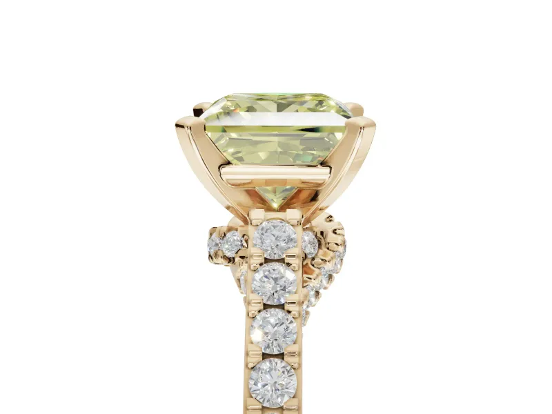 Princess Cut Pavé Engagement Ring Setting for a Fancy Yellow Lab-Grown Diamond | Crossover Gallery | Yellow Gold