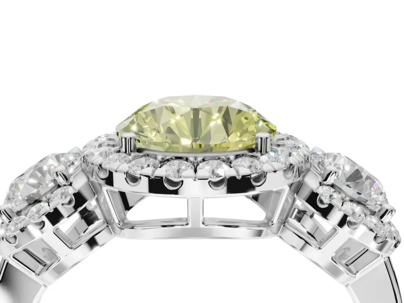 Round Three Stone Halo Engagement Ring Setting for a Fancy Yellow Lab-Grown Diamond | Sterling Silver