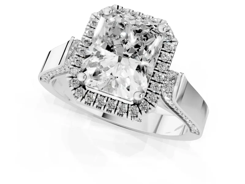 Radiant Cut Halo Engagement Ring Setting | Pavé Panel Shoulders | Sterling Silver