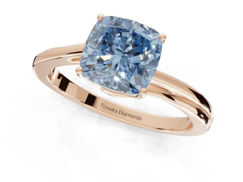Cushion Cut Bypass Solitaire Engagement Ring Setting for a Fancy Blue Lab-Grown Diamond | Rose Gold