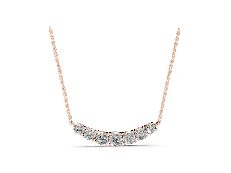 Round Lab-Grown Diamond Graduated Curved Bar Necklace | Prong Set | Rose Gold