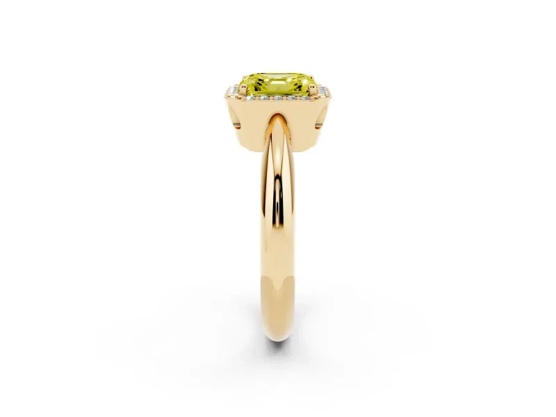 Asscher Cut Halo Engagement Ring Setting for a Fancy Yellow Lab-Grown Diamond | Plain Tapered Band | Yellow Gold