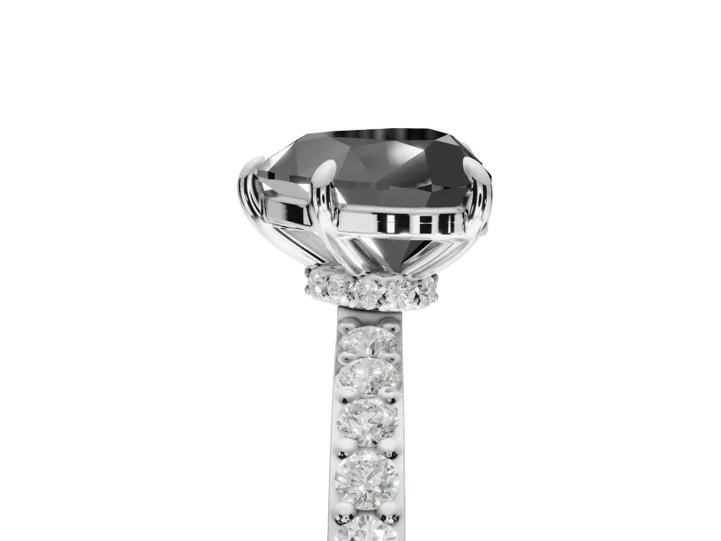 Heart-Shaped Hidden Halo Solitaire Engagement Ring Setting for a Black Center | Pavé Band | Platinum