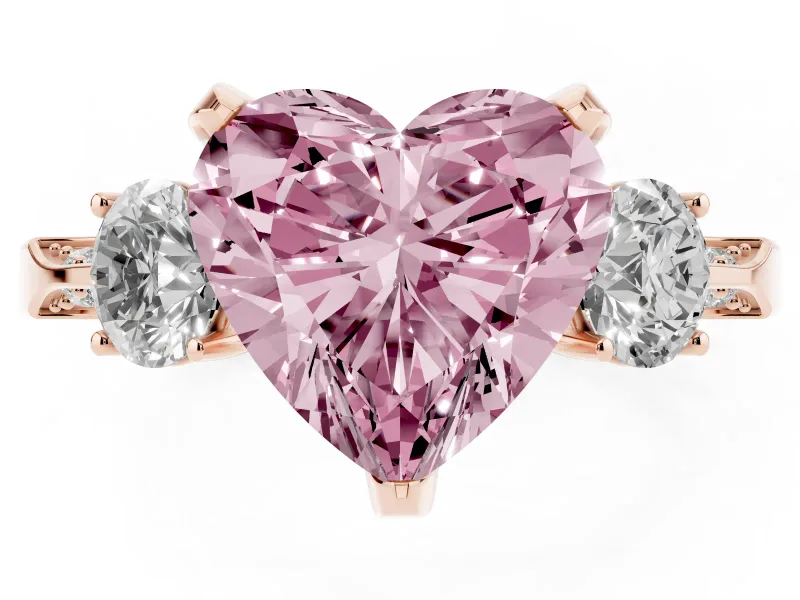 Heart-Shaped Hidden Halo Three Stone Engagement Ring Setting for a Fancy Pink Lab-Grown Diamond | Rose Gold